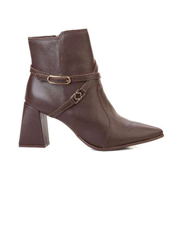 Bebecê - Bota Bebecê Bico Fino em Couro com Pulseira de Metais Marrom