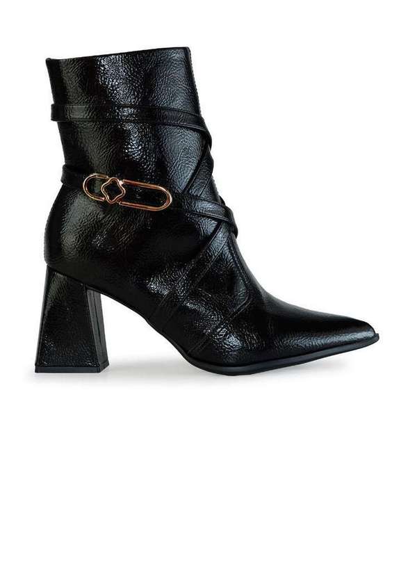 Bebecê - Bota Bebecê Cano Curto Tiras Salto Bloco Conforto Preto