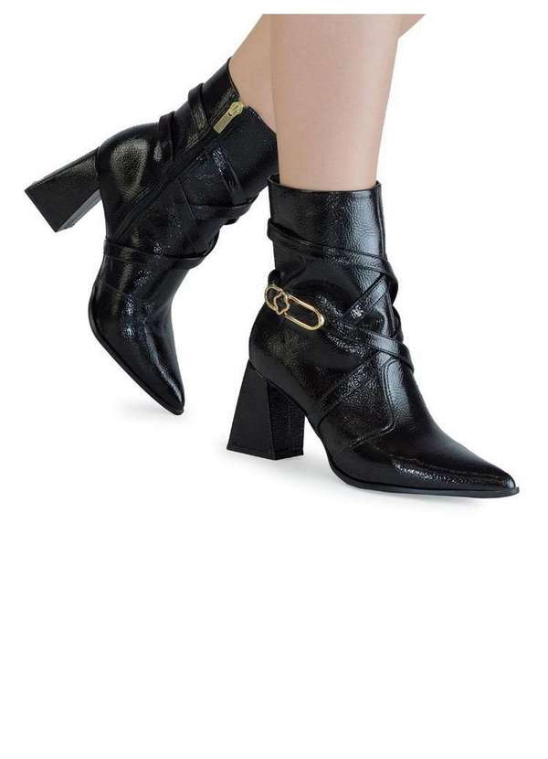 Bebecê - Bota Bebecê Cano Curto Tiras Salto Bloco Conforto Preto 2