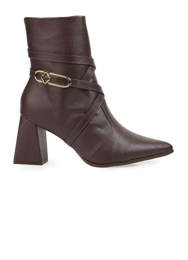 Bebecê - Bota Bebecê Cano Curto Tiras Salto Bloco Conforto Marrom