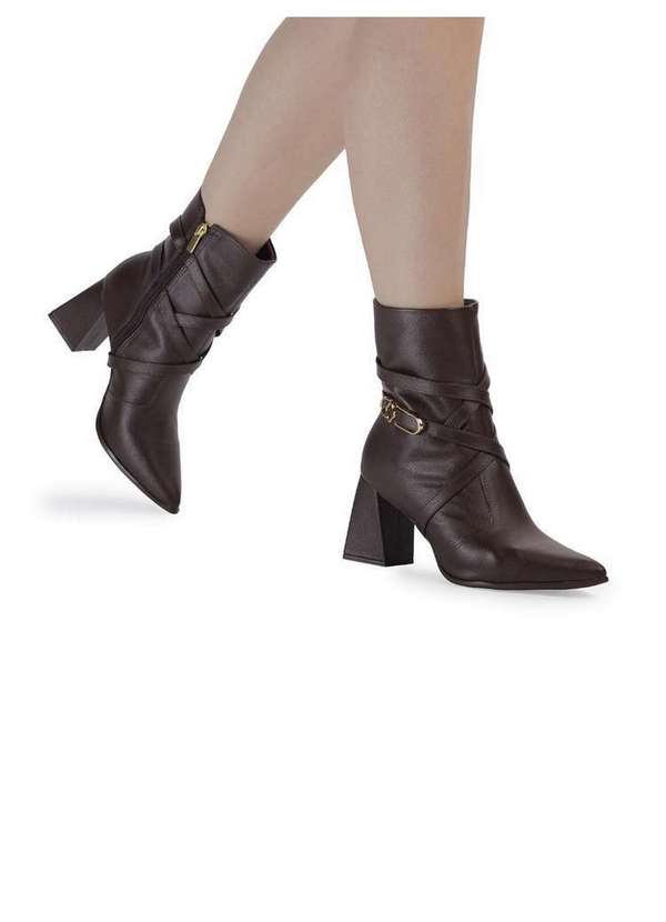 Bebecê - Bota Bebecê Cano Curto Tiras Salto Bloco Conforto Marrom 2