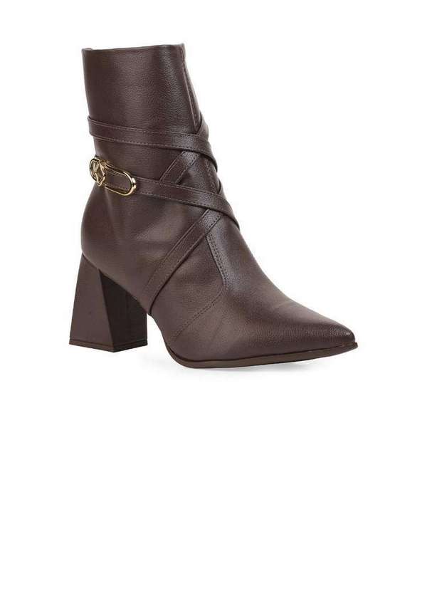 Bebecê - Bota Bebecê Cano Curto Tiras Salto Bloco Conforto Marrom 3