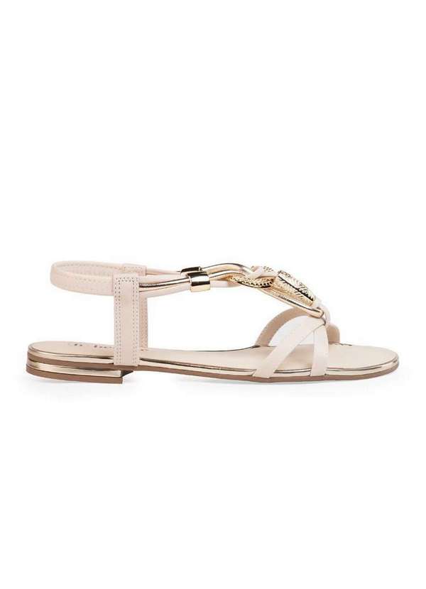 Bebecê - Rasteira Bebecê com Cabedal Tramado e Enfeites Creme