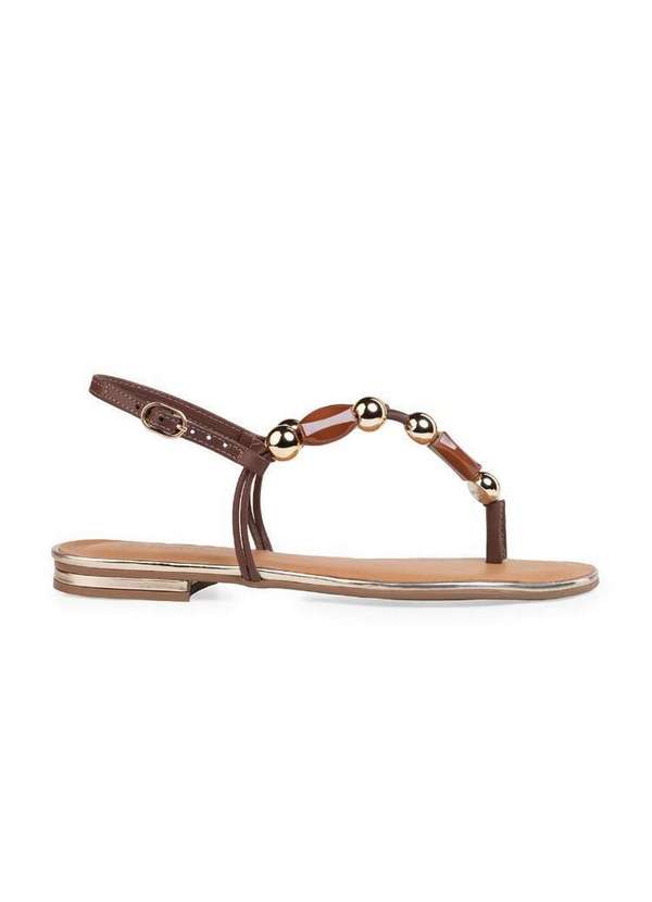 Bebecê - Rasteira Bebecê com Enfeites Dourados e Tira Ajustável Marrom