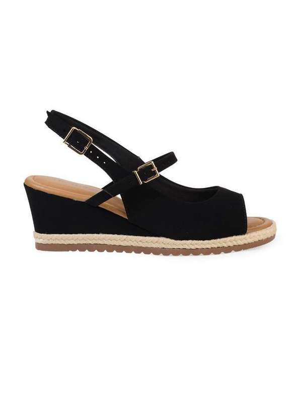 Bebecê - Sandália Anabela Bebecê Conforto Tiras com Fivela Preto