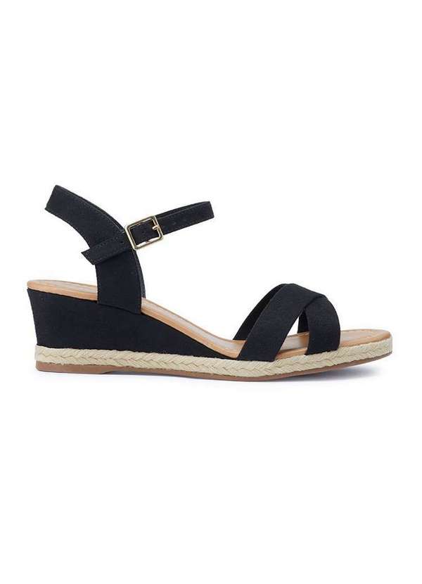 Bebecê - Sandália Anabela Bebecê Salto Baixo Tiras Minimal Preto