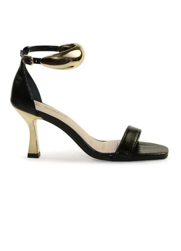 Bebecê - Sandália Bebecê Salto Alto Taça Dourado com Enfeite Bold Preto