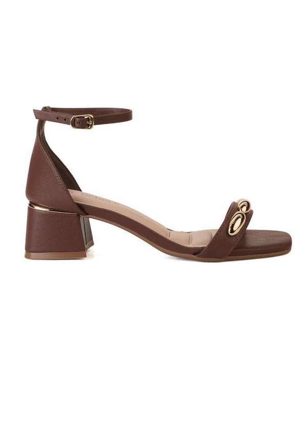 Bebecê - Sandália Bebecê Salto Bloco com Enfeites Dourados Marrom