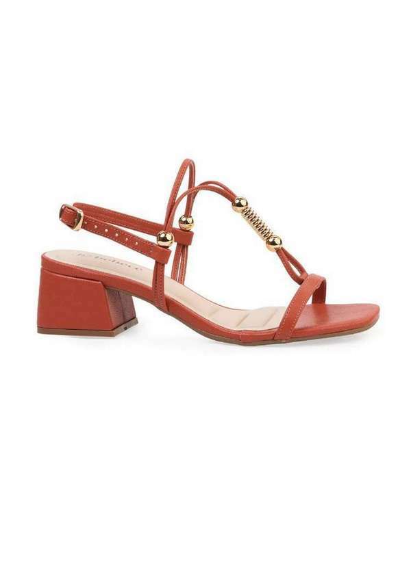 Bebecê - Sandália Bebecê Salto Bloco com Tiras Finas e Enfeite Laranja