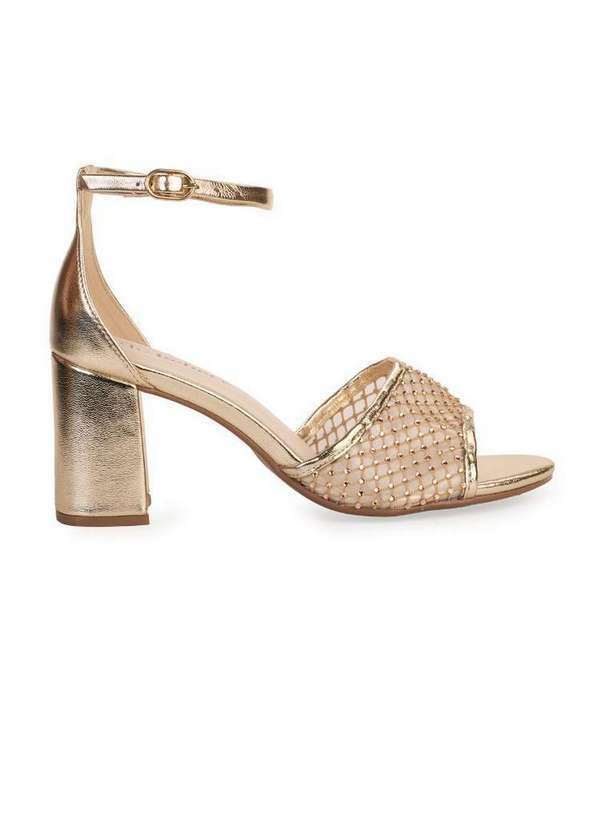 Bebecê - Sandália Bebecê Salto Bloco Tira com Enfeite Tela Dourado