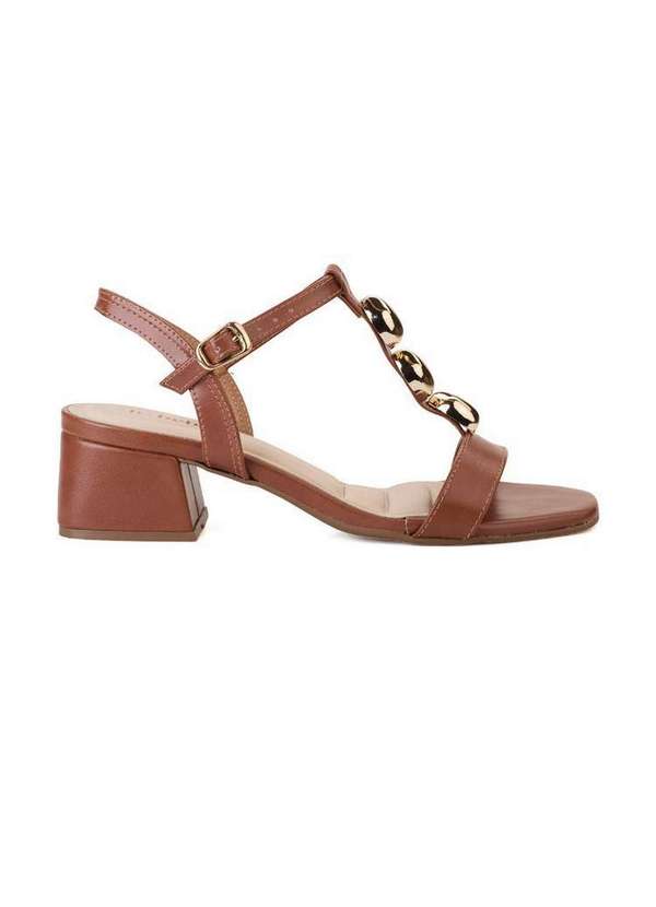 Bebecê - Sandália Bebecê Salto Bloco Tiras Enfeites Gotas Marrom