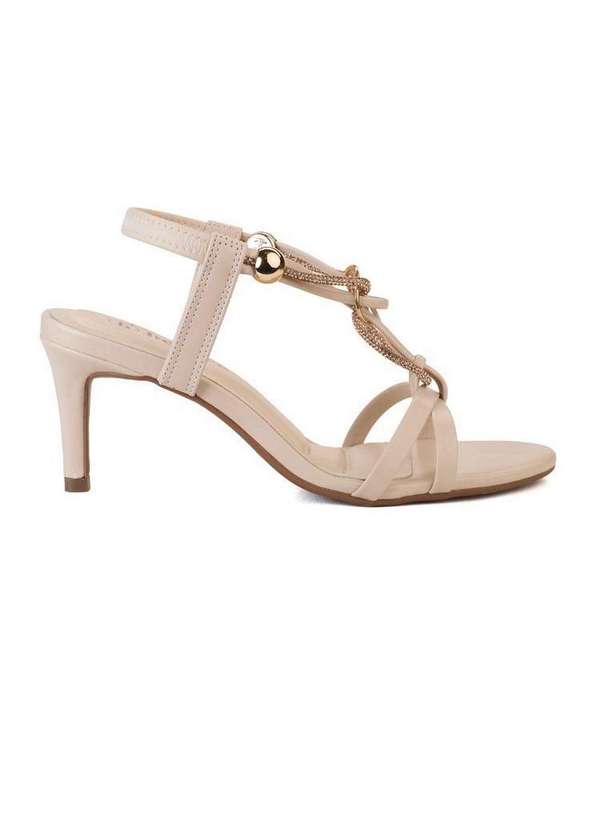 Bebecê - Sandália Bebecê Salto Fino Strappy Metalizada Creme