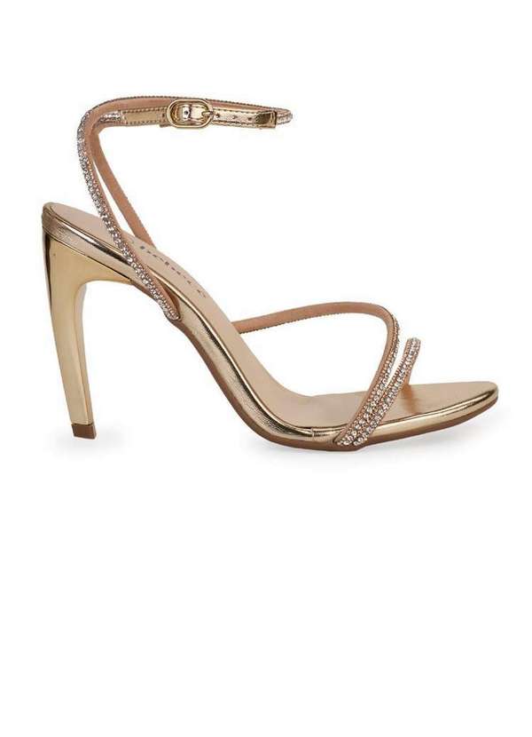 Bebecê - Sandália Bebecê Salto Vírgula Tiras Minimal com Strass Dourado