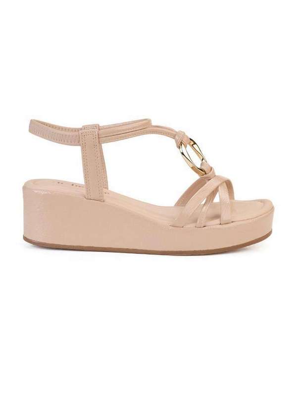 Bebecê - Sandália Flatform Bebecê Salto Médio com Enfeite Nude