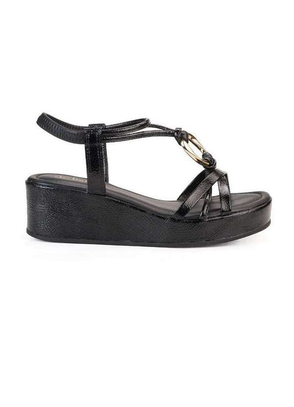 Bebecê - Sandália Flatform Bebecê Salto Médio com Enfeite Preto