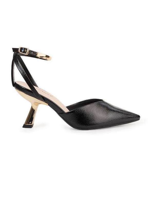 Bebecê - Scarpin Salto Fino Bebecê Bico Fino com Tira no Tornozelo Preto
