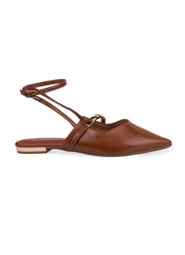 Bebecê - Sapatilha Slingback Bebecê Bico Fino e Tira Dupla no Tornozelo Marrom