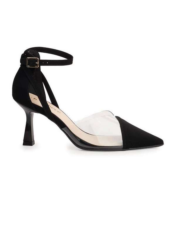 Bebecê - Scarpin Bebecê Salto Alto Bico Fino Vinil com Fivela Preto
