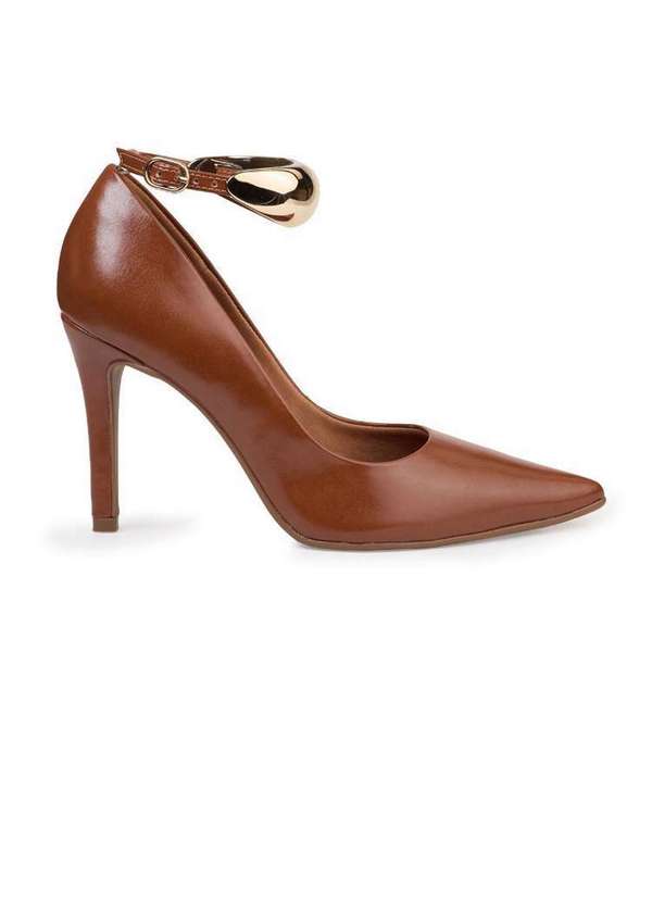 Bebecê - Scarpin Bebecê Salto Alto Fino Bold Tira com Fivela Marrom