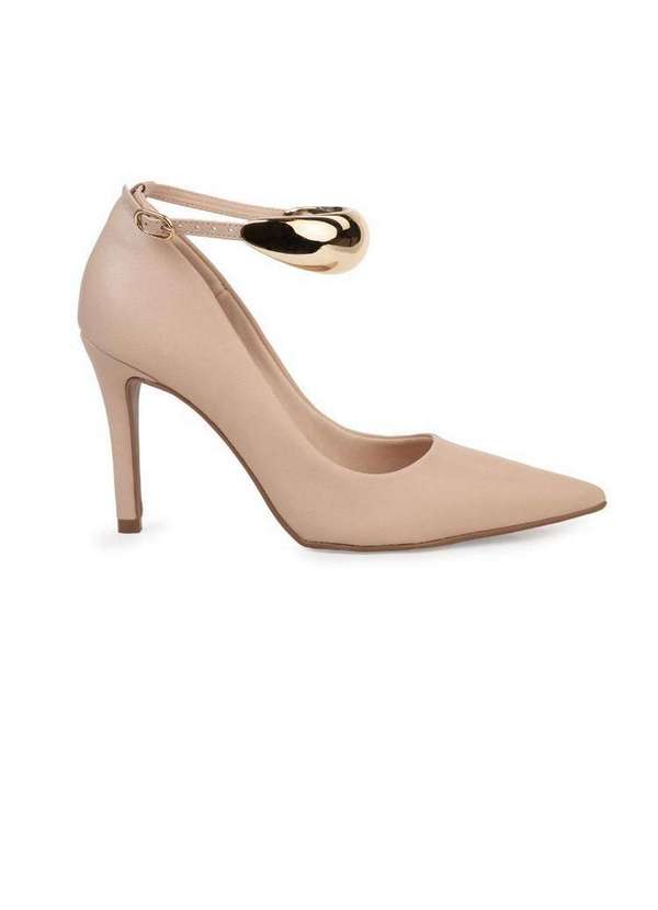 Bebecê - Scarpin Bebecê Salto Alto Fino Bold Tira com Fivela Nude