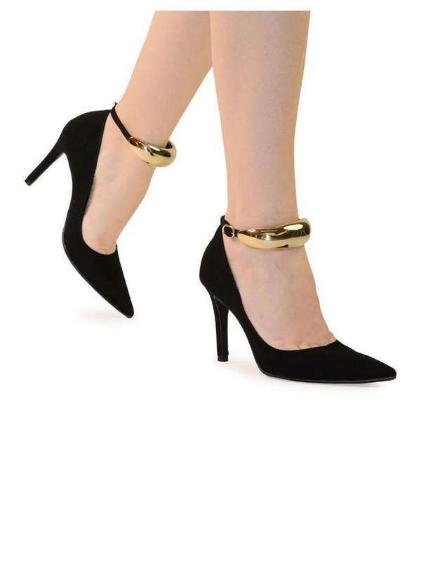 Bebecê - Scarpin Bebecê Salto Alto Fino Bold Tira com Fivela Preto 2