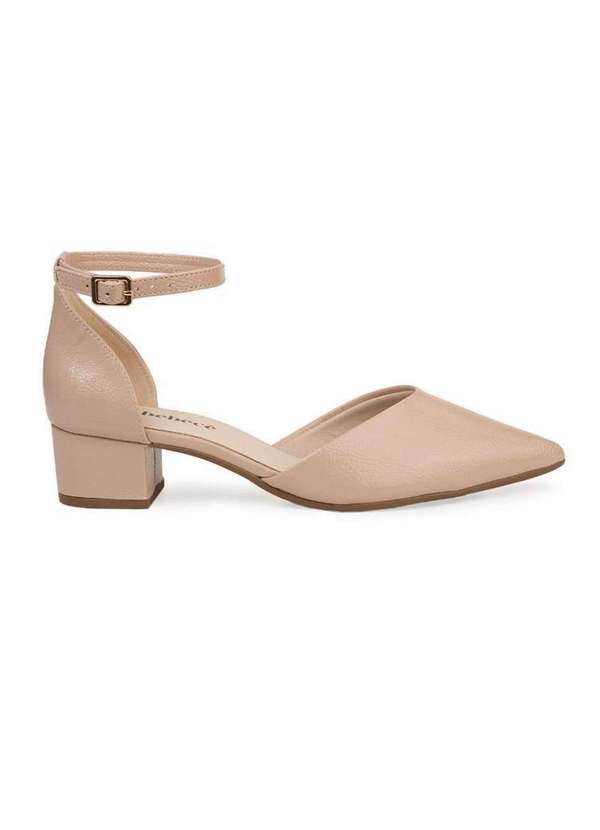 Bebecê - Scarpin Bebecê Salto Baixo Bico Fino com Fivela Nude