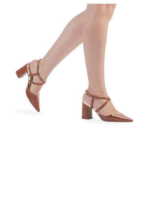 Bebecê - Scarpin Bebecê Salto Bloco Semi Aberto Sofisticado Marrom 2