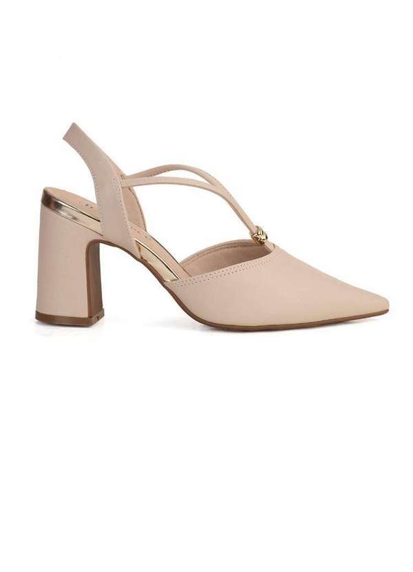 Bebecê - Scarpin Bebecê Salto Bloco Semi Aberto Creme