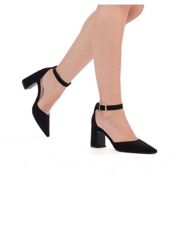 Bebecê - Scarpin Bebecê Salto Bloco Tira com Fivela e Enfeite Preto 2