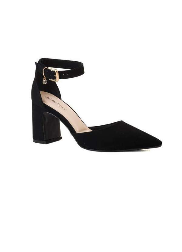 Bebecê - Scarpin Bebecê Salto Bloco Tira com Fivela e Enfeite Preto 3