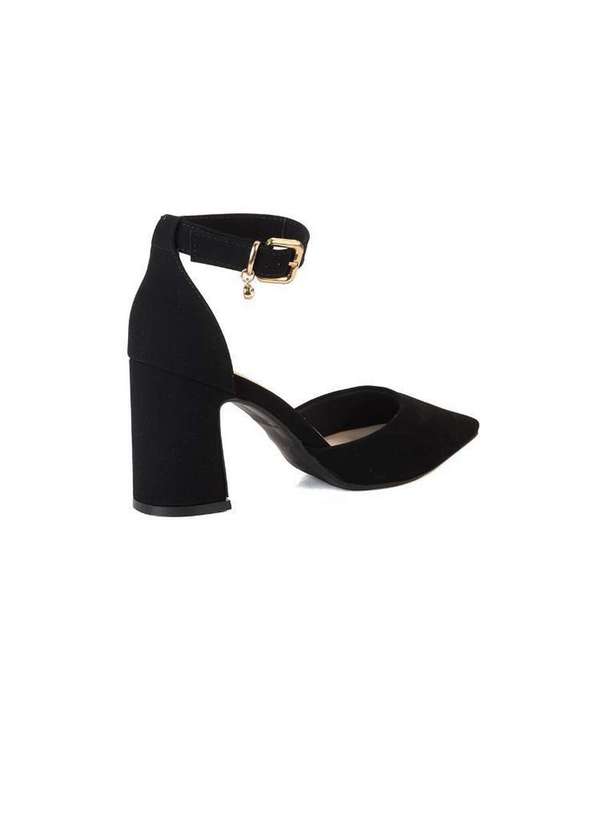 Bebecê - Scarpin Bebecê Salto Bloco Tira com Fivela e Enfeite Preto 4