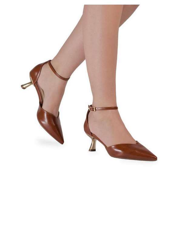 Bebecê - Scarpin Bebecê Salto Médio com Tira no Tornozelo Marrom 2
