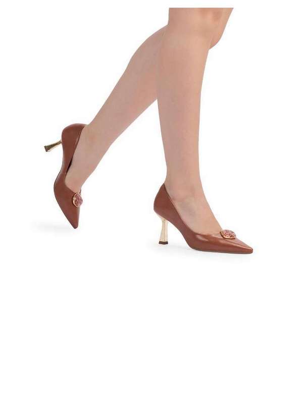 Bebecê - Scarpin Bebecê Salto Taça Bico Fino com Pedraria Marrom 2