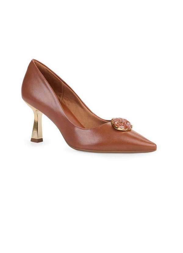 Bebecê - Scarpin Bebecê Salto Taça Bico Fino com Pedraria Marrom 3