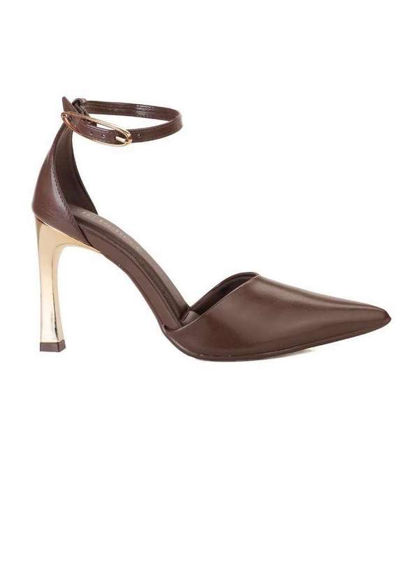 Bebecê - Scarpin Bebecê Semi Aberto Salto Fino com Fivela Marrom