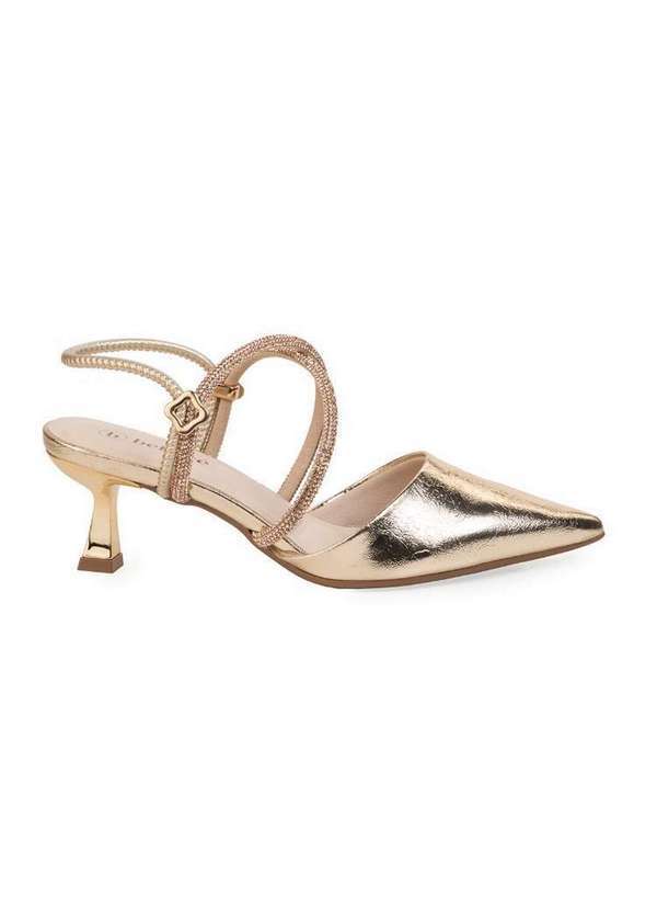 Bebecê - Scarpin Mule Bebecê Salto Taça com Tiras Brilhantes Dourado