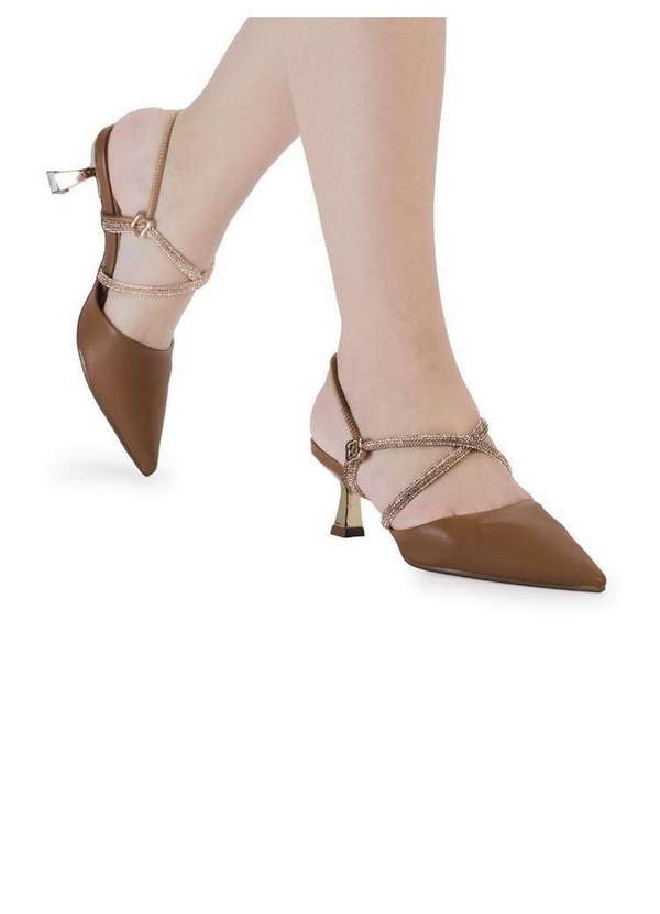 Bebecê - Scarpin Mule Bebecê Salto Taça com Tiras Brilhantes Marrom 2