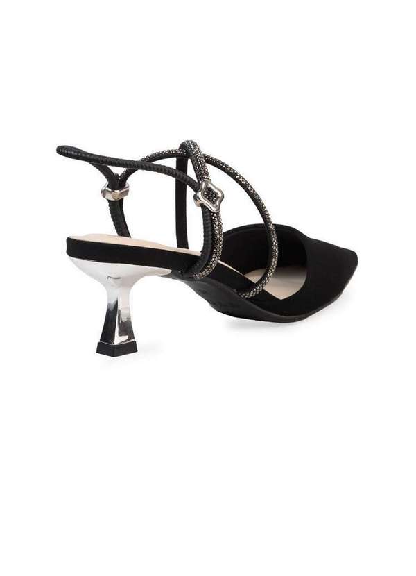 Bebecê - Scarpin Mule Bebecê Salto Taça com Tiras Brilhantes Preto 4