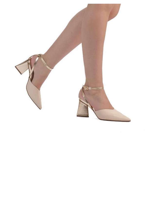 Bebecê - Scarpin Salto Bloco Bebecê com Tiras no Tornozelo Dourado 2