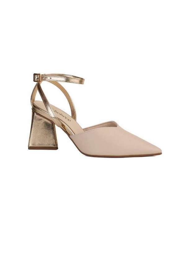 Bebecê - Scarpin Salto Bloco Bebecê com Tiras no Tornozelo Dourado 3