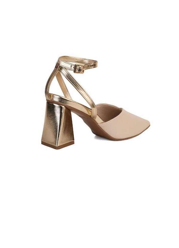 Bebecê - Scarpin Salto Bloco Bebecê com Tiras no Tornozelo Dourado 4