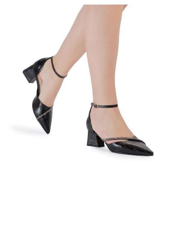 Bebecê - Scarpin Semi Aberto Bebecê com Tira de Strass Preto 3