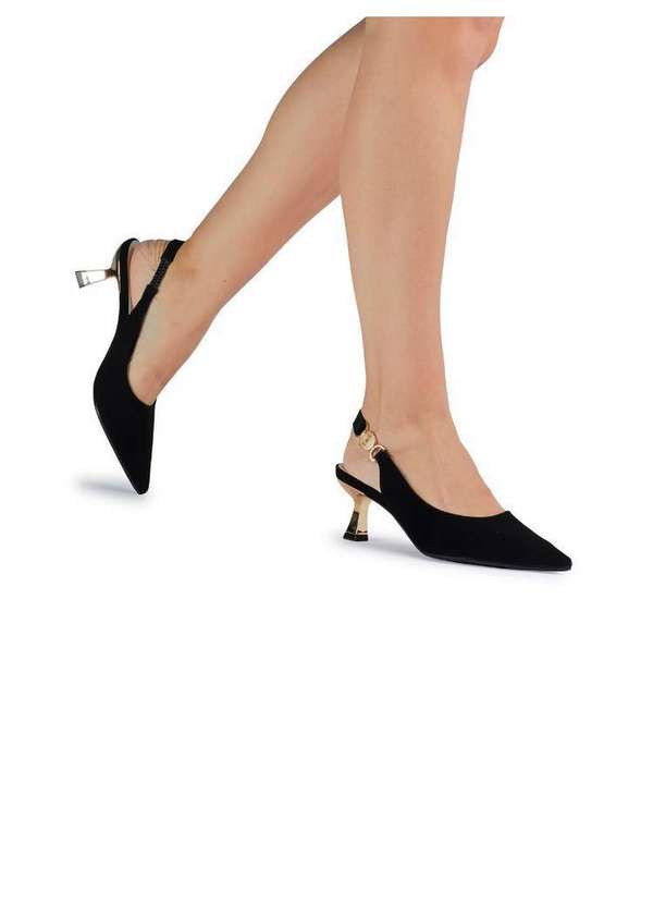 Bebecê - Scarpin Sligback Bebecê Salto Médio Taça com Pingente Preto 2