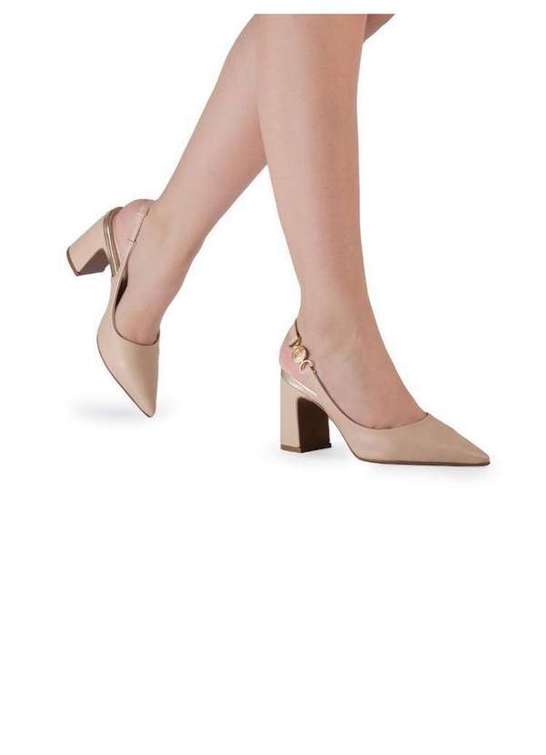 Bebecê - Scarpin Slingback Bebecê Aberto com Salto Grosso Nude 2