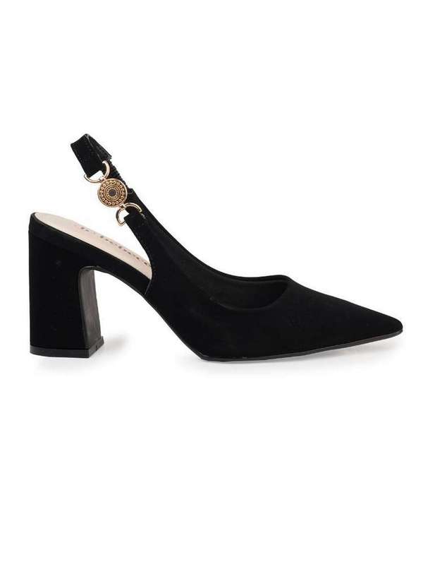 Bebecê - Scarpin Slingback Bebecê Aberto com Salto Grosso Preto