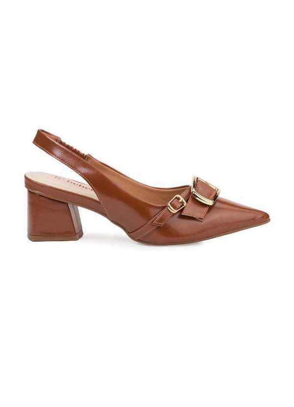 Bebecê - Scarpin Slingback Bebecê Dupla Fivela com Salto Bloco Marrom