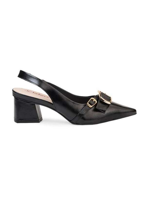 Bebecê - Scarpin Slingback Bebecê Dupla Fivela com Salto Bloco Preto
