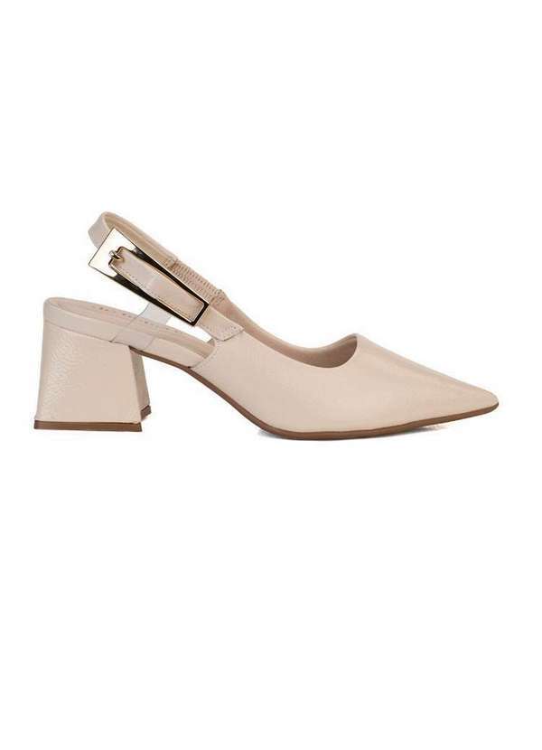 Bebecê - Scarpin Slingback Bebecê Salto Bloco Verniz Toffee Creme