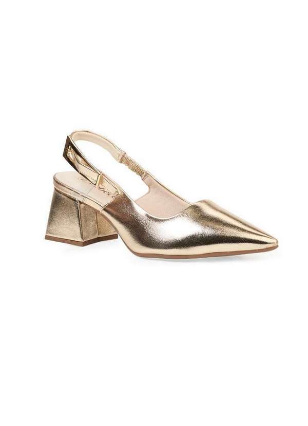 Bebecê - Scarpin Slingback Bebecê Salto Bloco Verniz Toffee Dourado 3