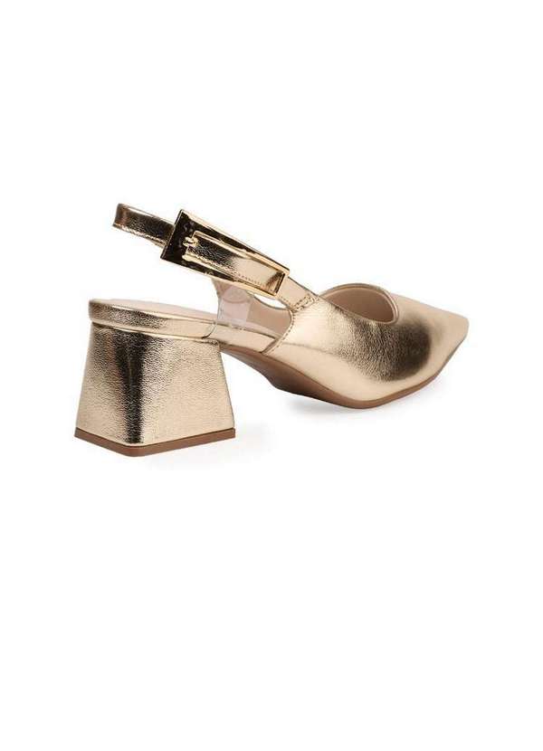 Bebecê - Scarpin Slingback Bebecê Salto Bloco Verniz Toffee Dourado 4